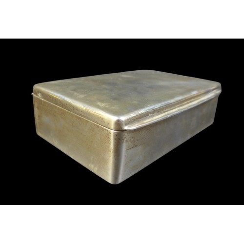 36 - A Portuguese silver presentation cigarette box, with cedar wood lining, bearing inscription 'Present... 