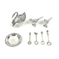 A collection of silver, white metal, and plated wares, comprising two silver plated pheasants, 13.5c... 