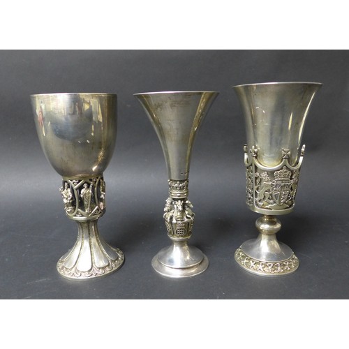 56 - Three limited edition ERII commemorative Aurum silver goblets, comprising a '900th anniversary in 19... 