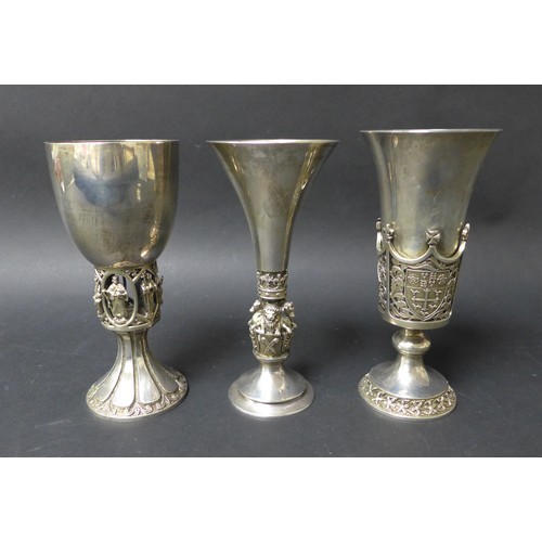 56 - Three limited edition ERII commemorative Aurum silver goblets, comprising a '900th anniversary in 19... 