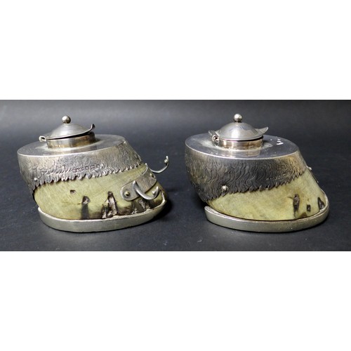 46 - A pair George V silver mounted hooves,  bearing inscribed plaques 'Jack 1894-1926', one with rod sup... 