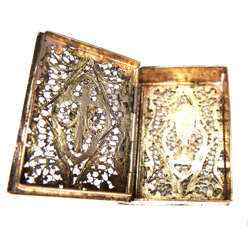 12 - Two gilt metal filigree boxes, probably French late 19th century, with enamelled decoration, one a c... 