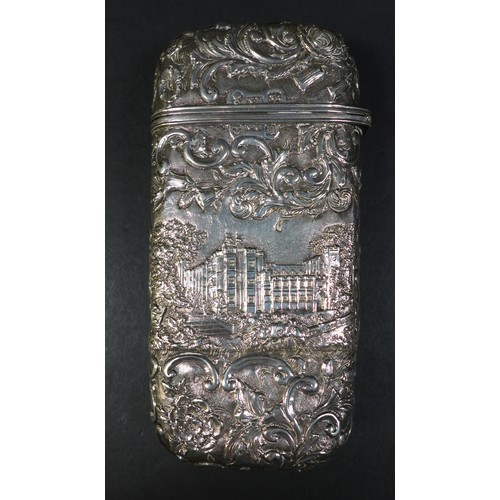 60 - A Victorian silver 'castle top' cigar case, by Nathaniel Mills, with repoussé embossed castle images... 