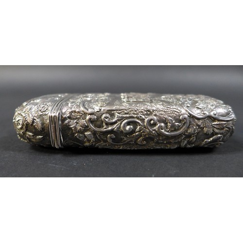 60 - A Victorian silver 'castle top' cigar case, by Nathaniel Mills, with repoussé embossed castle images... 