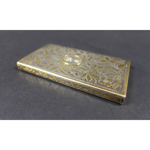 53 - A William IV silver gilt card case, with applied oval crest of an 'M' with crown surmount, within a ... 