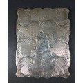 An early Victorian silver card case, with scallop shaped outline, engraved C scroll, floral and foli... 