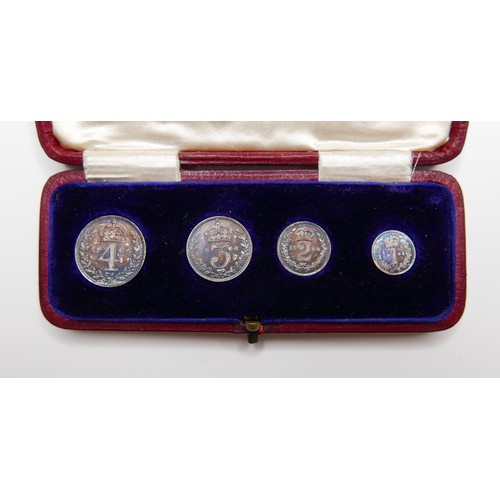 70 - A set of Edward VII Maundy Money, comprising 1d, 2d, 3d, and 4d, minted 1, 2, 3 and 4, dated 1904 an... 