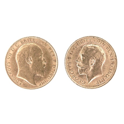 89 - Two gold half sovereigns, an Edward VII and a George V. (2)