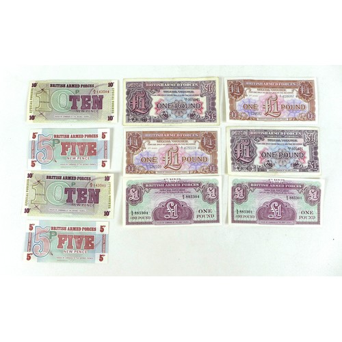 77 - A collection banknotes, including British Armed Forces £1 notes, commemorative Nasa Apollo and Chall... 