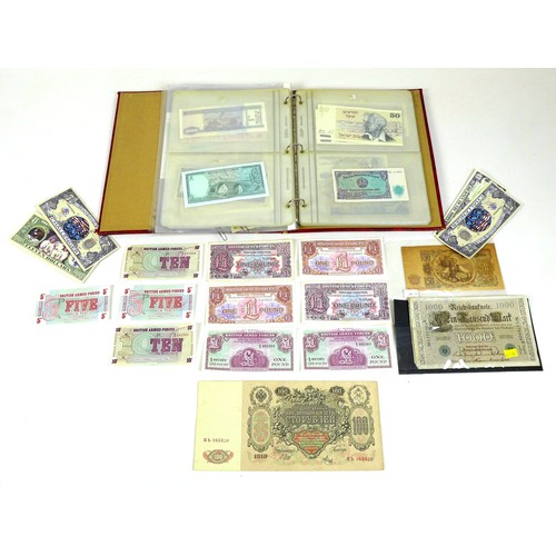 77 - A collection banknotes, including British Armed Forces £1 notes, commemorative Nasa Apollo and Chall... 