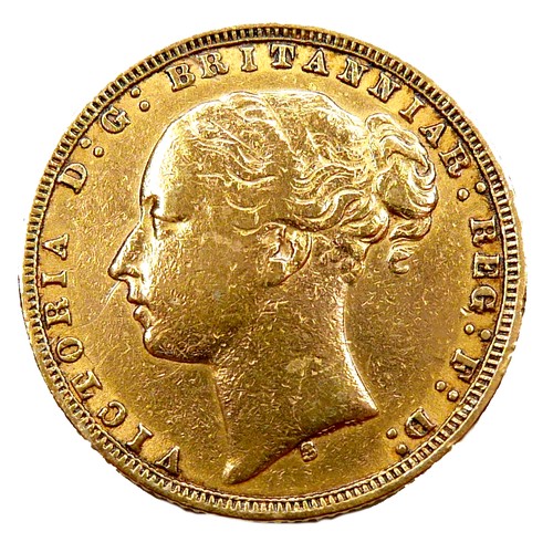 80 - A Victoria young head gold sovereign, 1875, Sydney, Australia Mint.