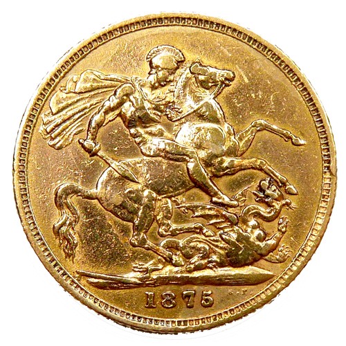 80 - A Victoria young head gold sovereign, 1875, Sydney, Australia Mint.