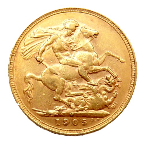 82 - An Edward VII gold sovereign, 1905, Melbourne, Australia mint.