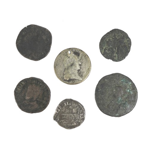 66 - A collection of six 16th century and other coins, including a 1619 Philip III 15 gran Piastra, 3.7g,... 