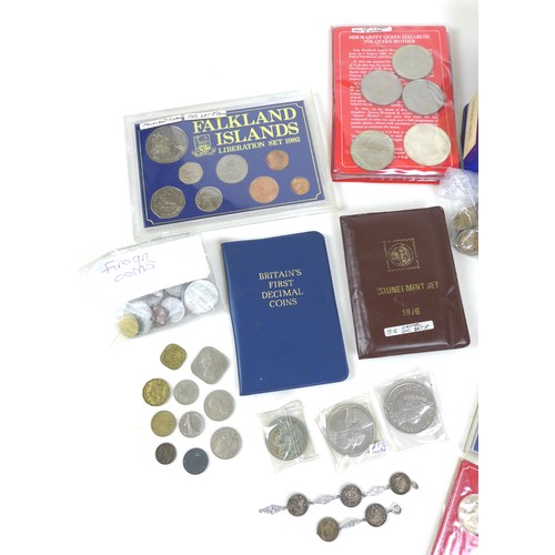 69 - A collection of GB coins, including silver proof, some pre 1947, Falkland Islands 1982 coin, 90th Bi... 