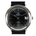 A Universal Polerouter stainless steel gentleman's wristwatch, with black dial, date aperture at 3 o... 
