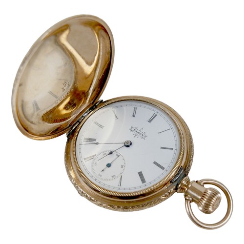 125 - An American Elgin yellow metal cased full hunter pocket watch, with Roman numeral dial and a subsidi... 