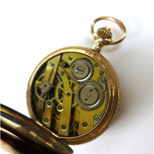 123 - A continental 14ct gold cased pocket watch, enamel flowers and engraved initials 'MS' to font of cas... 