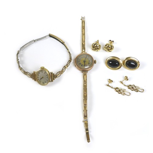 120 - Two 9ct gold cased ladies' watches, both with yellow metal bracelets, together with three pairs of 9... 