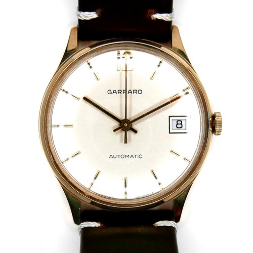 107 - A Garrard Automatic 9ct gold cased gentleman's wristwatch, circa 1980, circular pearlised dial with ... 