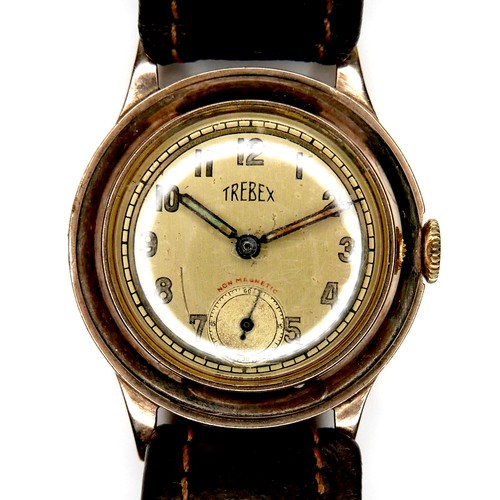 116 - A Trebex 9ct gold cased gentleman's wristwatch, circa 1940s, on a modern brown strap, 30mm case.