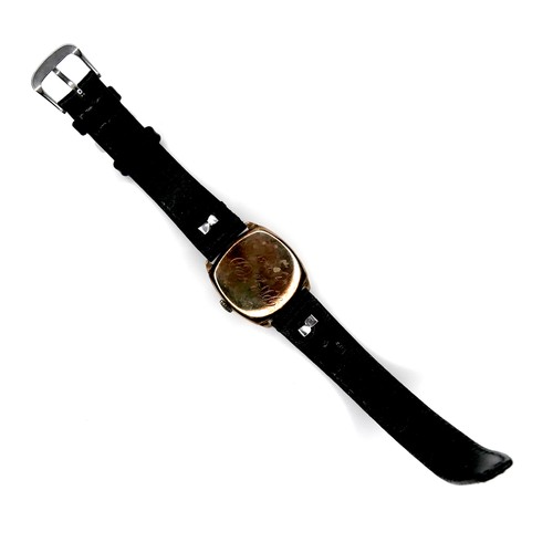 118 - A Zodiac 9ct gold cushion cased gentleman's wristwatch, on modern black strap, 27mm case.