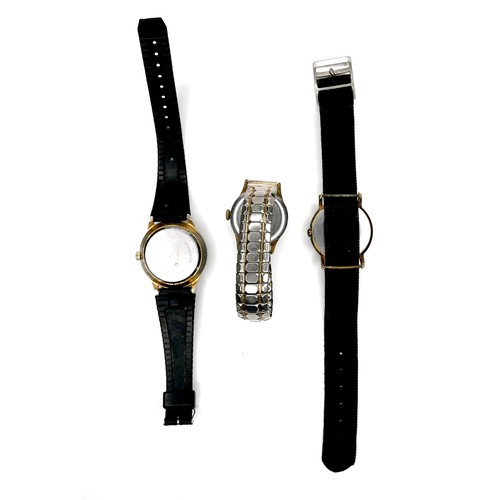 96 - A group of three vintage wristwatches, comprising a Chron Uni gold plated, with black dial, black st... 