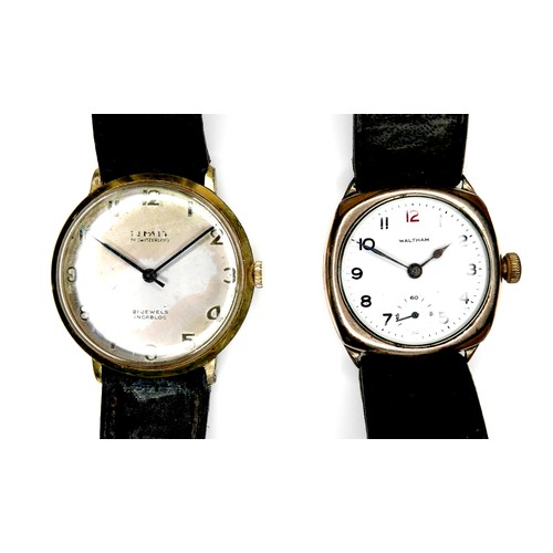 95 - Two vintage gold plated gentleman's wristwatches, comprising a Limit with circular dial, on black st... 