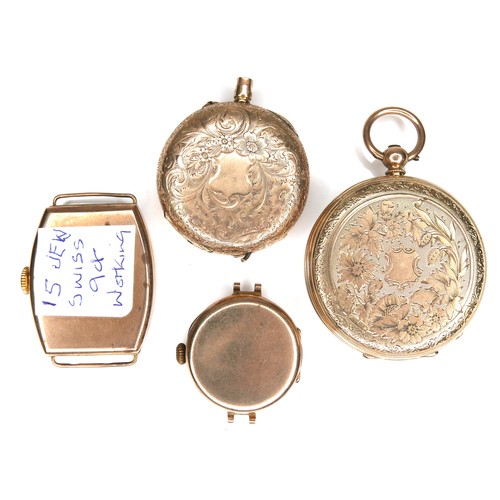 127 - A group of four gold watches, a/f all in poor condition, comprising a 14k gold open faced pocket wat... 