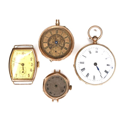 127 - A group of four gold watches, a/f all in poor condition, comprising a 14k gold open faced pocket wat... 