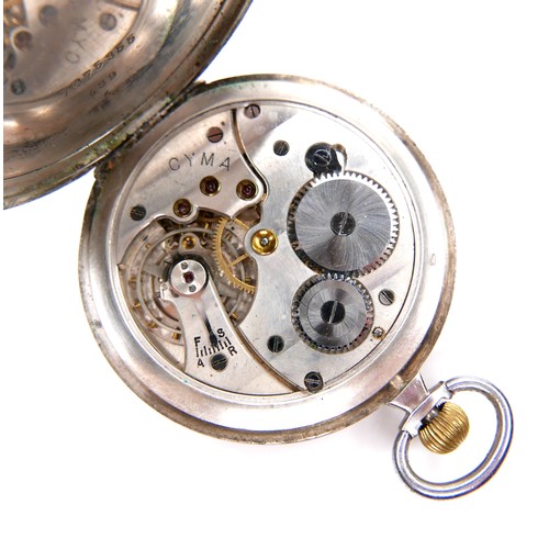 104 - A Cyma 0.900 silver open faced pocket watch, keyless wind, circa 1920, champagne dial signed 'Cyma C... 