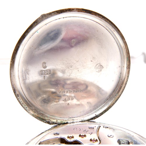 104 - A Cyma 0.900 silver open faced pocket watch, keyless wind, circa 1920, champagne dial signed 'Cyma C... 