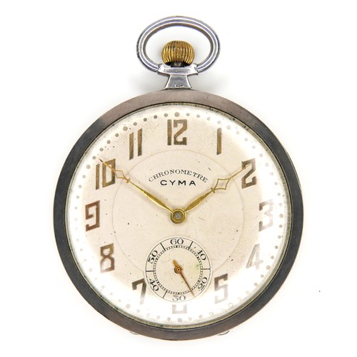 104 - A Cyma 0.900 silver open faced pocket watch, keyless wind, circa 1920, champagne dial signed 'Cyma C... 