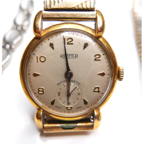 94 - A group of vintage wristwatches, including a Roamer gold plated gentleman's wristwatch, silvered dia... 