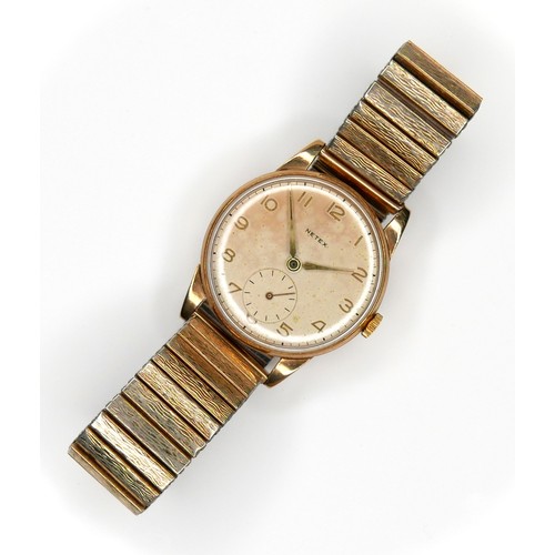 113 - A Netex 9ct gold cased gentleman's wristwatch, with silvered dial, circular silvered dial with subsi... 