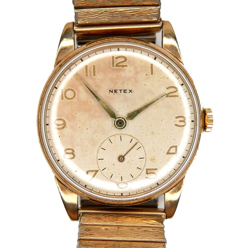 113 - A Netex 9ct gold cased gentleman's wristwatch, with silvered dial, circular silvered dial with subsi... 