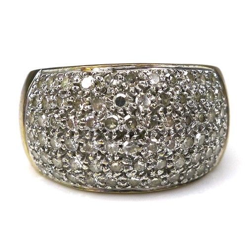 281 - A 9ct gold and diamond bombe ring, set with approximately 72 round cut diamonds, 1.1ct total diamond... 