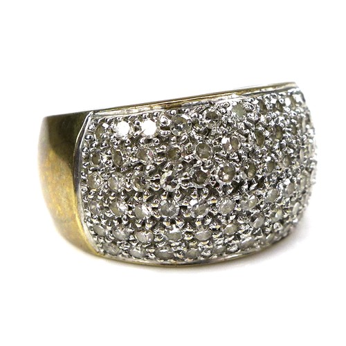 281 - A 9ct gold and diamond bombe ring, set with approximately 72 round cut diamonds, 1.1ct total diamond... 