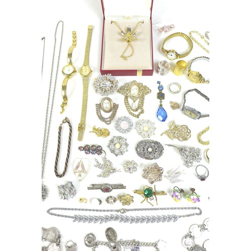 158 - A small collection of silver and costume jewellery, including various necklaces, earrings, brooches,... 