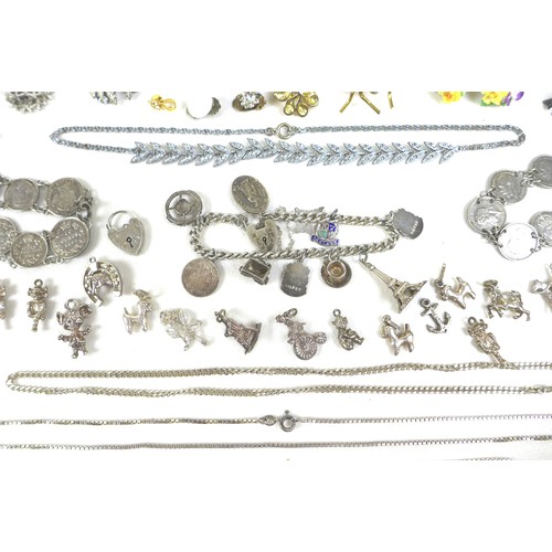 158 - A small collection of silver and costume jewellery, including various necklaces, earrings, brooches,... 