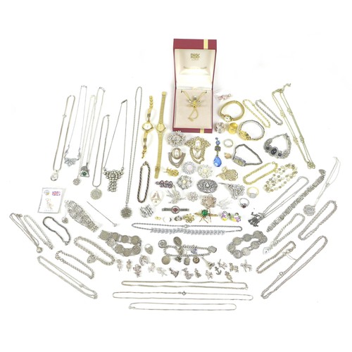 158 - A small collection of silver and costume jewellery, including various necklaces, earrings, brooches,... 