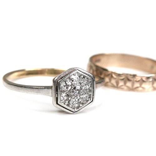 231 - An 18ct gold illusion set diamond ring, size 0, 3.4g, together with a 9ct gold band, size M/N, 1.6g,... 