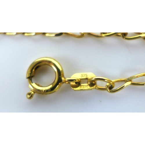 248 - A group of 9ct gold jewellery, comprising three 9ct gold necklaces, 11g overall, including a flat cu... 