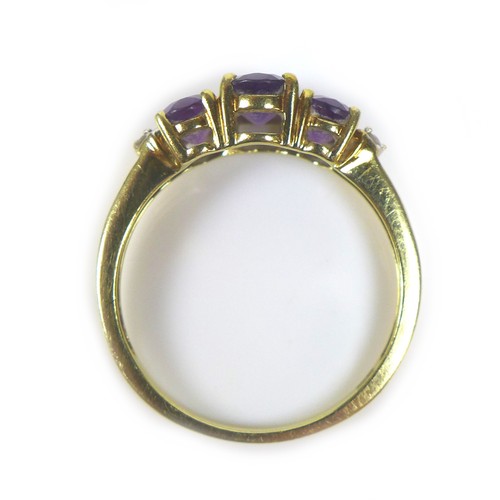 175 - Three 9ct gold dress rings, comprising an pale amethyst style ring, its rectangular stone 14 by 10mm... 