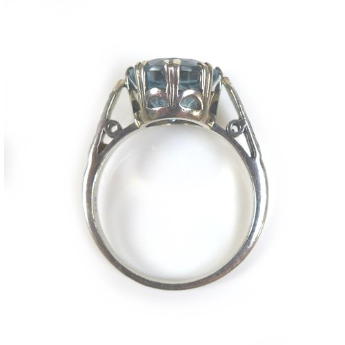 218 - Five dress silver and gem stone dress rings, comprising a blue sapphire and white stone ring, oval c... 