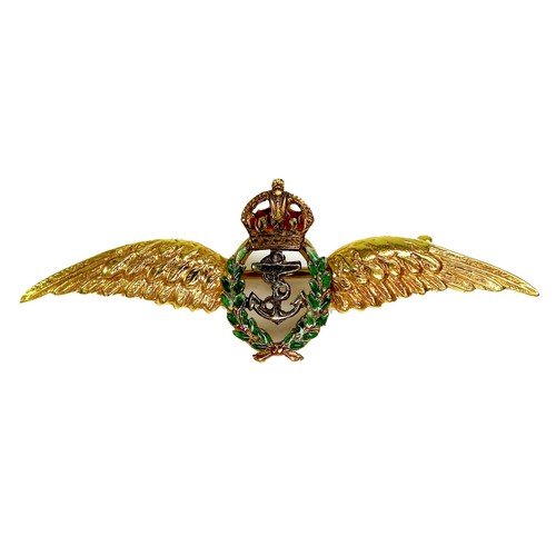 257 - A 9ct gold Royal Naval Air Service (RNAS) sweetheart brooch, circa 1954, in the form of a pair of wi... 