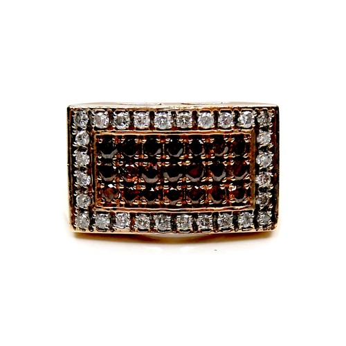 203 - A 14K yellow gold ring, set with a rectangular panel of diamonds, 12 by 21mm, size S, 14.0g.