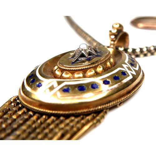 285 - A small group of jewellery, comprising a Victorian yellow metal oval pendant necklace, with blue and... 