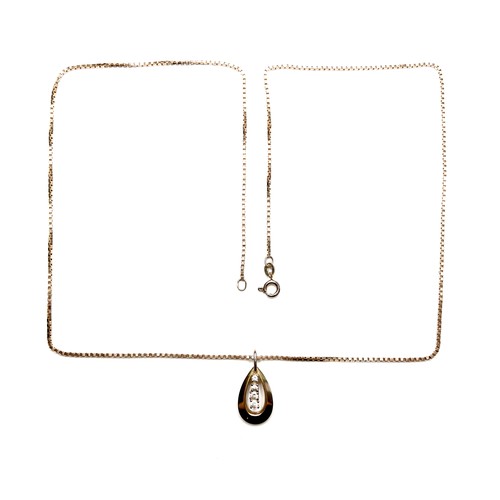 199 - A 9ct yellow gold and diamond pendant necklace, set with a vertical row of four small diamonds, 2.5c... 