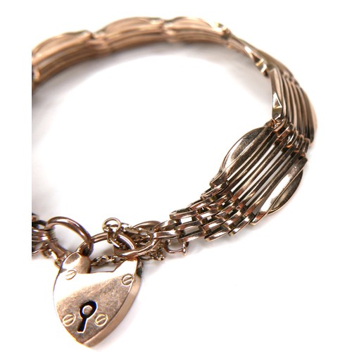 249 - A 9ct gold gate-link bracelet, 15.5g, 19cm long overall.